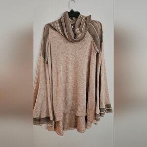 Rye Tan and Brown Cowl Neck Sweater
